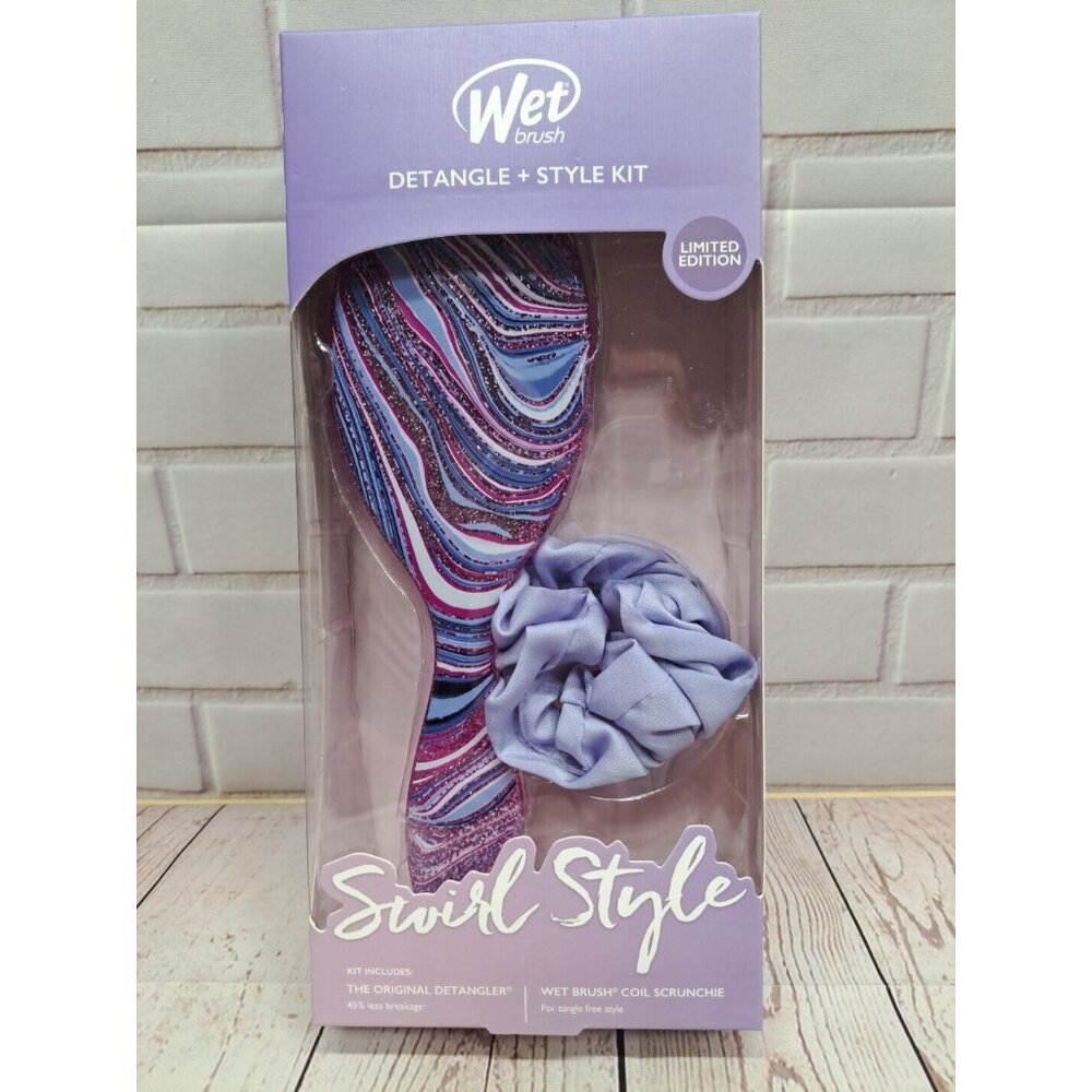 NIB Wet Brush Detangle Plus Style Kit Limited Edition Swirl Style Coil Scrunchie